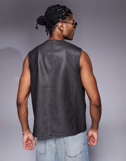 ASOS DESIGN – Svart väst i läderimitation, 2 av 4