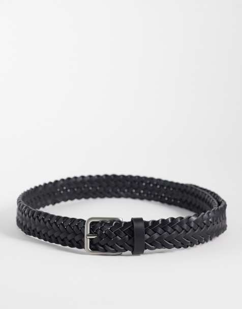ASOS DESIGN – Svart, vävt skärp i läderimitation med borstat silverspänne - view 1