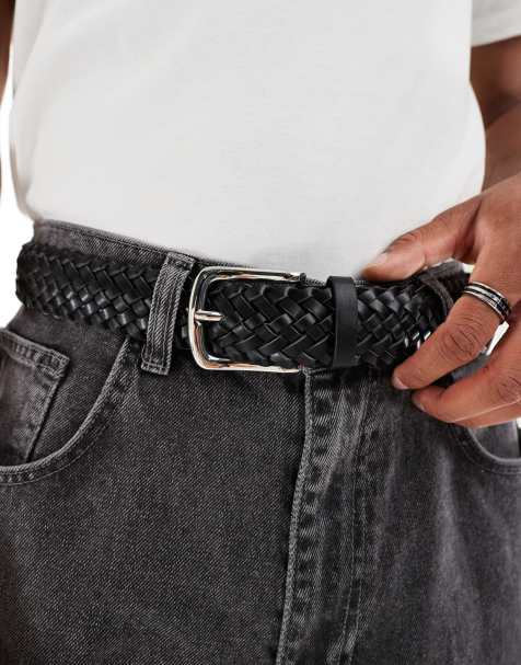 ASOS DESIGN – Svart, vävt skärp i läderimitation med cowboystil - view 1