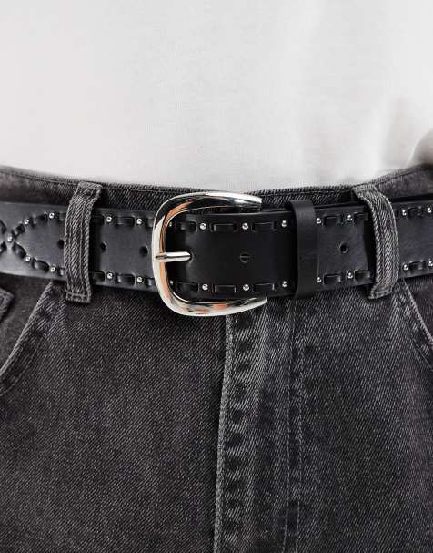 ASOS DESIGN – Svart, vävt skärp med nitar - view 1