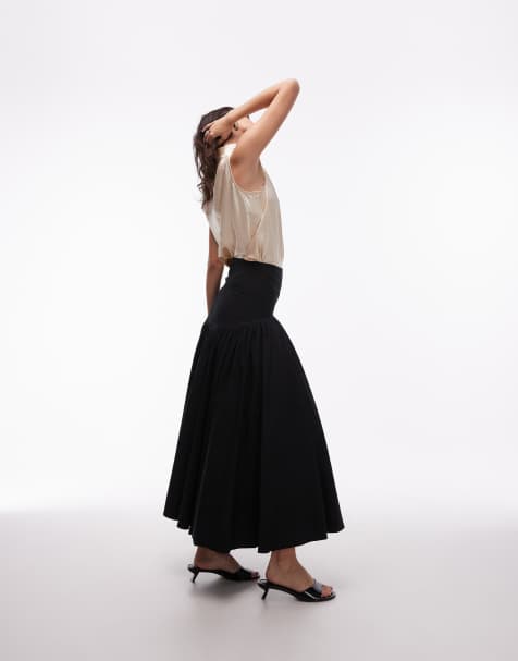 ASOS DESIGN – Svart, vid kjol med sänkt midja - view 1