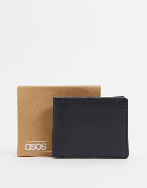 ASOS DESIGN – Svart vikbar plånbok i saffiano-läder med prägling
