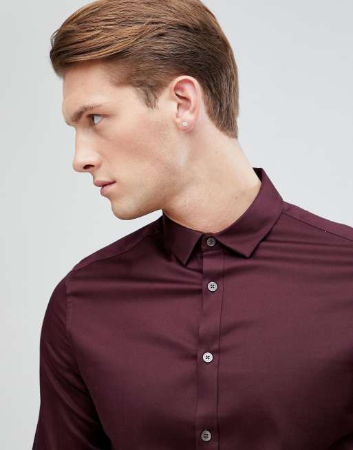 ASOS DESIGN –  Svart/vinröd satinskjorta med smal passform i flerpack, 2 av 4