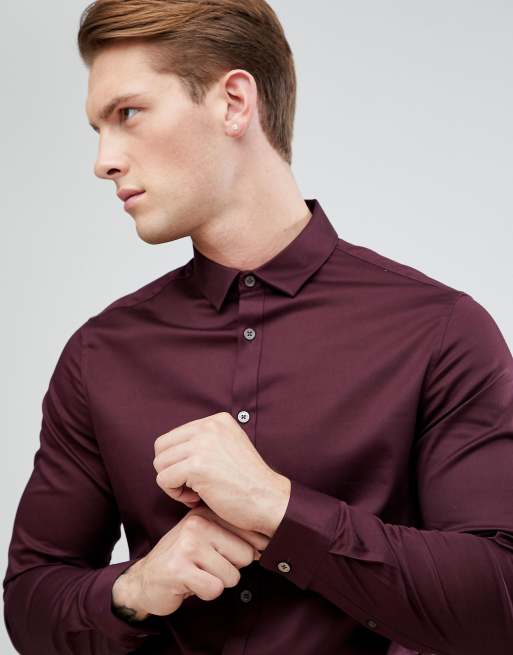 ASOS DESIGN –  Svart/vinröd satinskjorta med smal passform i flerpack, 3 av 4