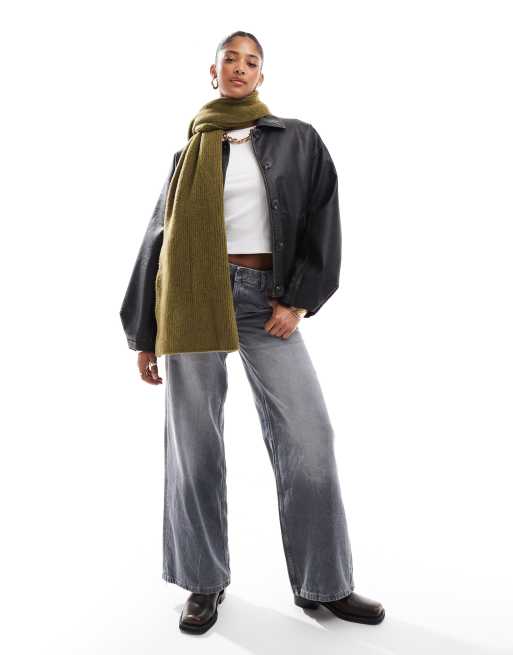 ASOS DESIGN – Svart, vintagetvättad oversize-jacka i läderimitation, 3 av 4