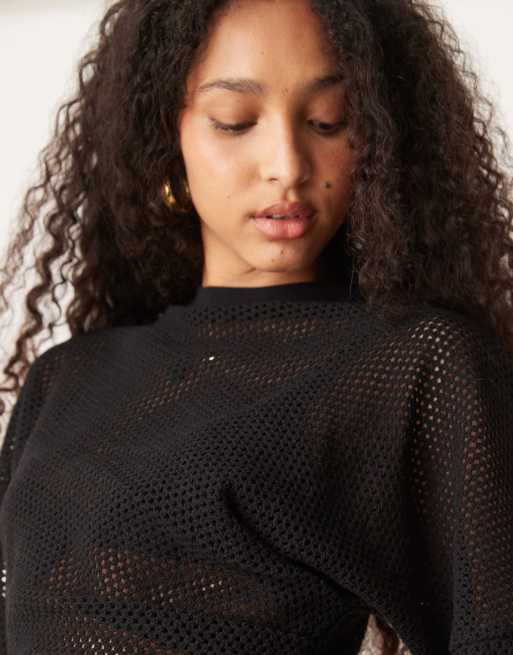 ASOS DESIGN – Svart, virkad, midilång t-shirtklänning med stråveck, 4 av 4