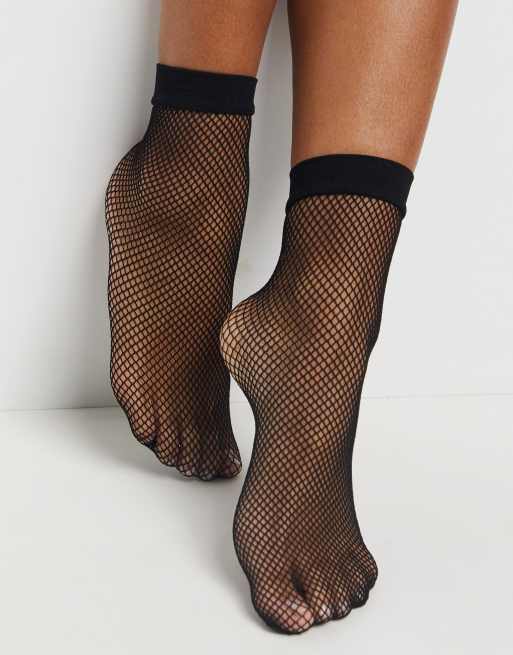 ASOS DESIGN - Svarta ankelhöga fisknätsstrumpor, 3 av 4