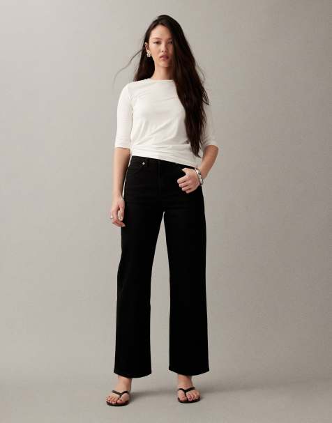 ASOS DESIGN – Svarta, ankellånga jeans med raka ben och bekväm stretch - view 1