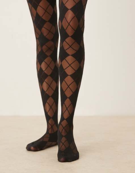 ASOS DESIGN – Svarta, argyle-rutiga strumpbyxor - view 1