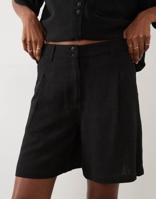 ASOS DESIGN – Svarta avslappnade dad-shorts i linnestil, 3 av 5