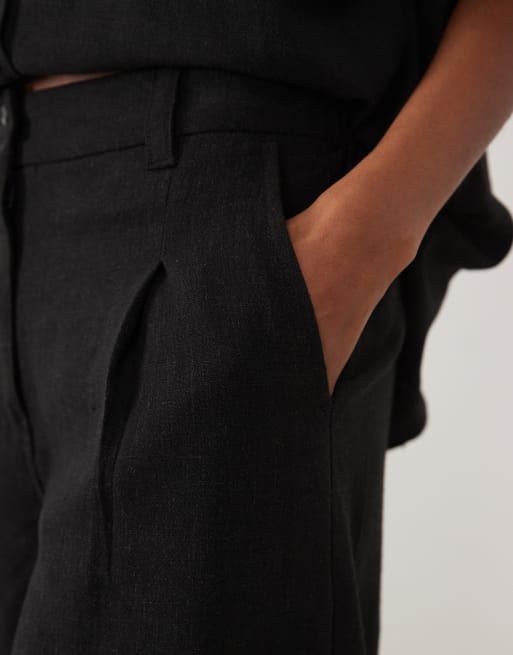 ASOS DESIGN – Svarta avslappnade dad-shorts i linnestil, 4 av 5