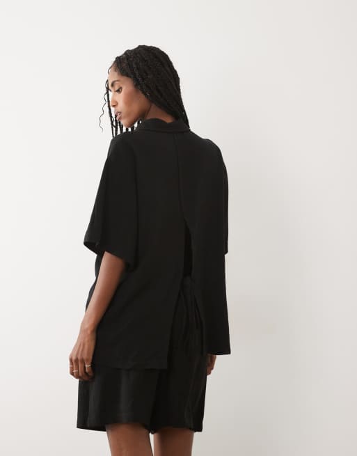 ASOS DESIGN – Svarta avslappnade dad-shorts i linnestil, 5 av 5
