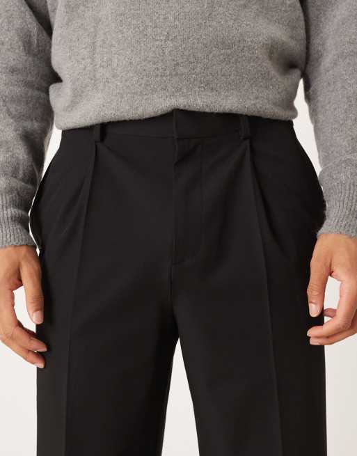 ASOS DESIGN – Svarta, avslappnade finbyxor med avsmalnande passform och veck, 4 av 5