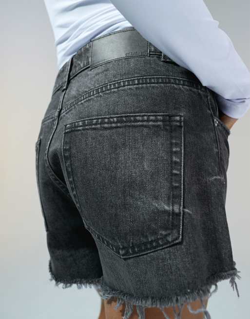 ASOS DESIGN – Svarta, avslappnade jeansshorts med tvättad finish, 3 av 5
