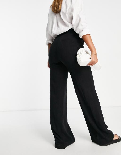 ASOS DESIGN – Svarta avslappnade linnebyxor med vida, utsvängda ben, 3 av 4