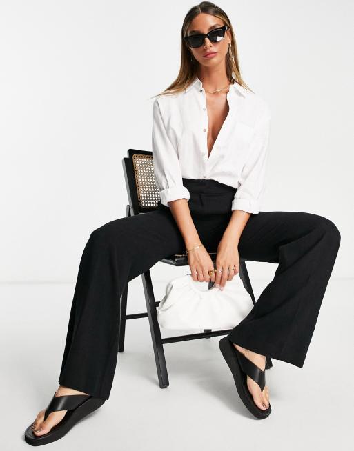 ASOS DESIGN – Svarta avslappnade linnebyxor med vida, utsvängda ben, 4 av 4
