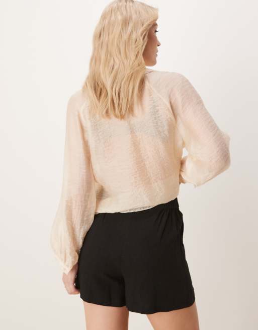 ASOS DESIGN – Svarta, avslappnade shorts i dad-modell och linnemix, 4 av 5