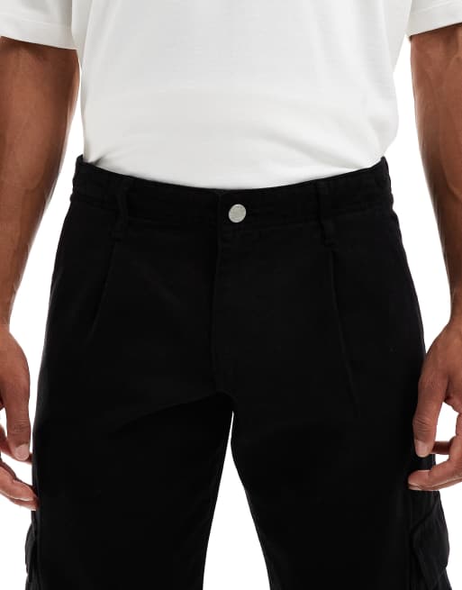 ASOS DESIGN – Svarta, avsmalnande cargobyxor med avslappnad passform och veck, 4 av 5