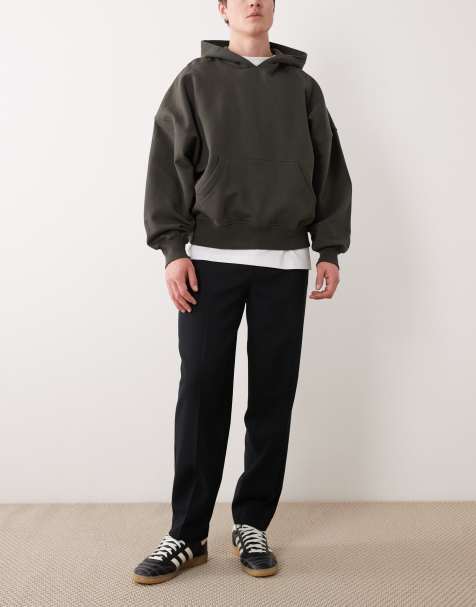 ASOS DESIGN – Svarta, avsmalnande finbyxor i oversized fit med mikrotextur och justering i sidan - view 1