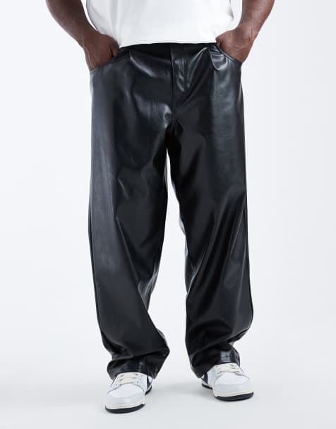 ASOS DESIGN – Svarta baggy byxor i läderimitation - view 1
