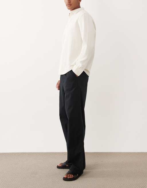 ASOS DESIGN – Svarta, baggy byxor i linnemix, 3 av 5