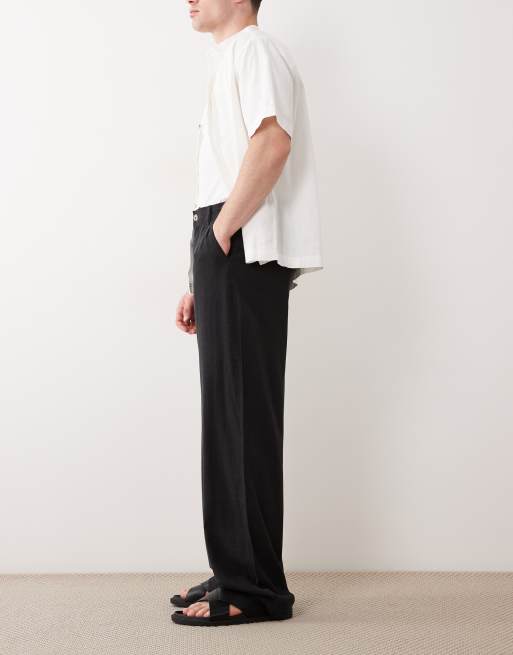 ASOS DESIGN – Svarta, baggy byxor i linnemix, 3 av 6