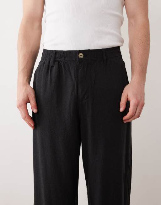 ASOS DESIGN – Svarta, baggy byxor i linnemix, 5 av 6