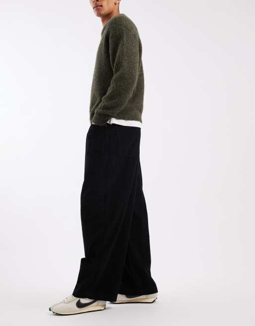 ASOS DESIGN – Svarta, baggy byxor i oversized fit och ojämn manchester, 3 av 5
