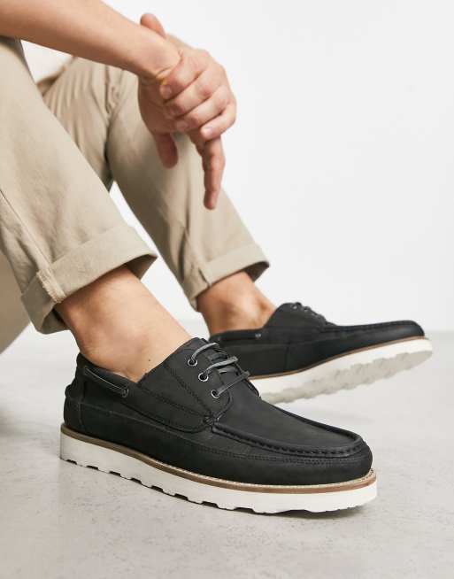 ASOS DESIGN – Svarta båtskor i läder och kilsula