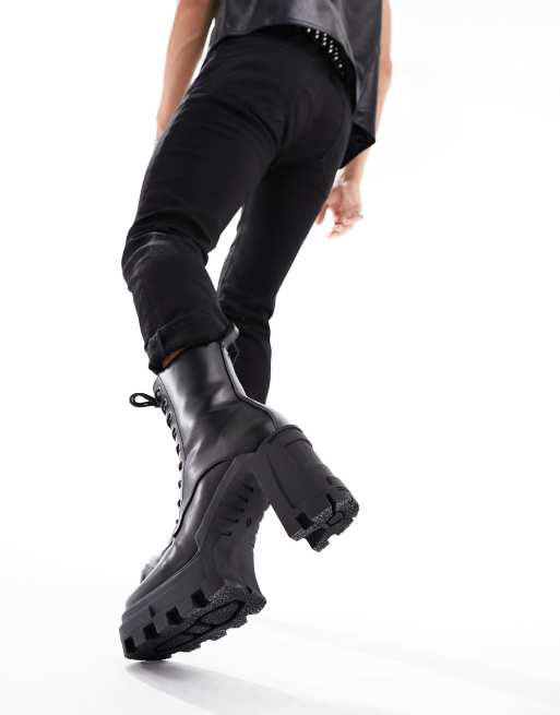 ASOS DESIGN – Svarta boots med snörning i läderimitation med klackar och platåsula, 3 av 4