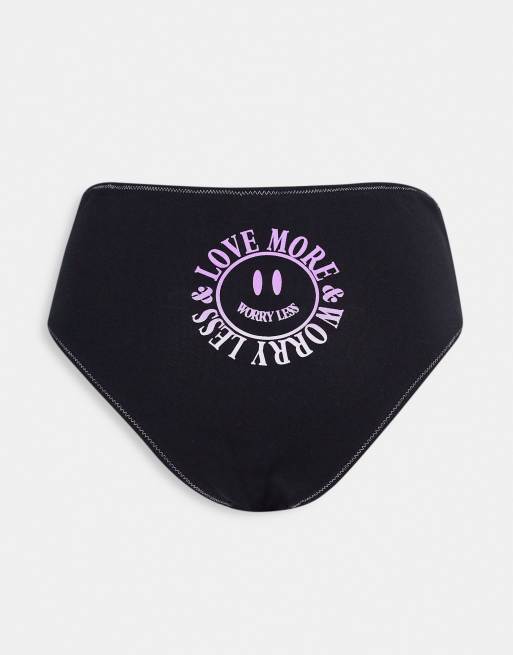 ASOS DESIGN – Svarta brazilian-trosor av bomull med hög midja smilies baktill, 3-pack, 3 av 4