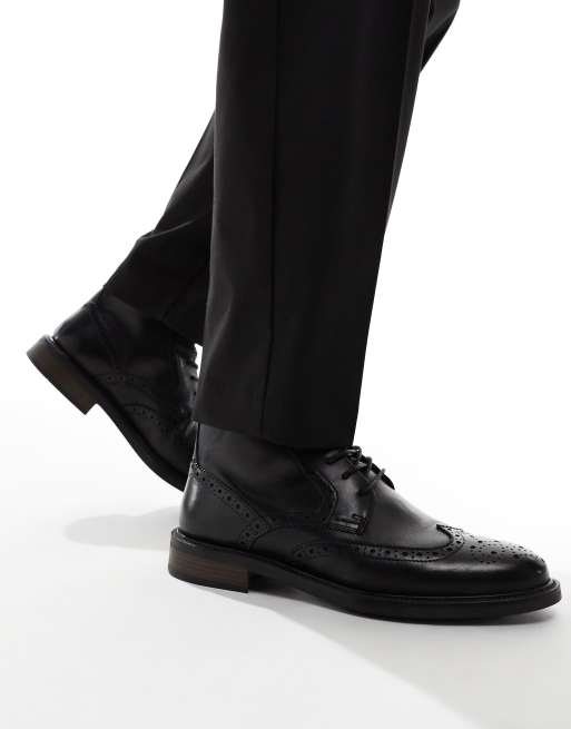 ASOS DESIGN Svarta brogueboots i läder med snörning