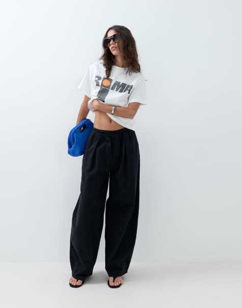 ASOS DESIGN – Svarta byxor i dra på-modell med knytning i midjan - view 1