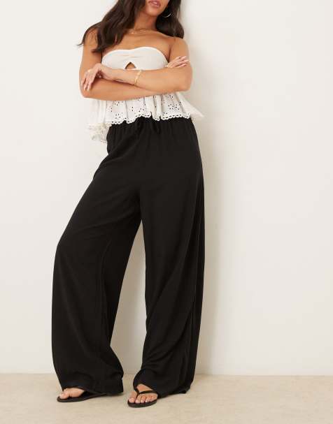 ASOS DESIGN – Svarta byxor i linnemix med resårmidja - view 1