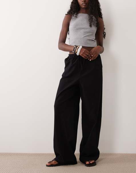 ASOS DESIGN – Svarta byxor i linnestil och dra på-modell - view 1