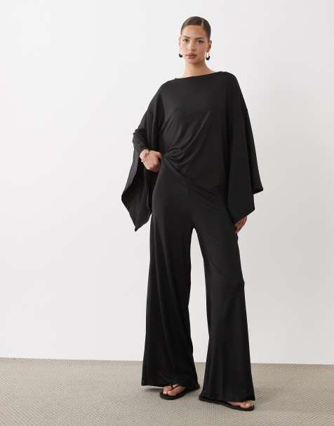 ASOS DESIGN – Svarta byxor med vida ben, del av set - view 1