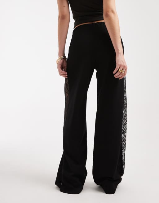 ASOS DESIGN – Svarta byxor med vida ben och spetspanel, 4 av 5