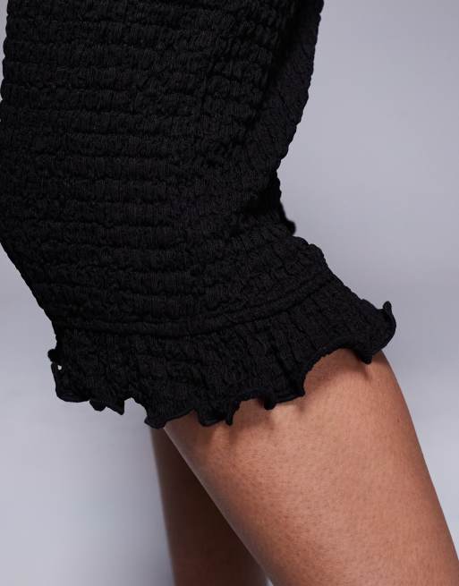 ASOS DESIGN – Svarta capribyxor med textur och volangkant, del av set, 3 av 5