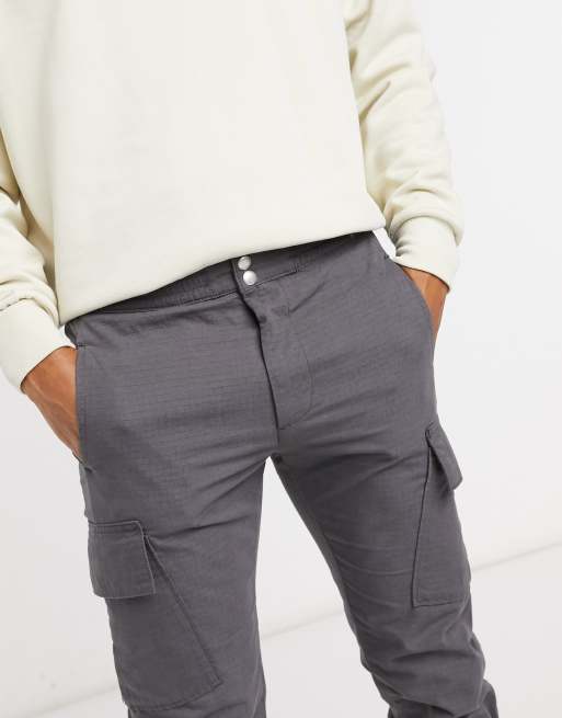 ASOS DESIGN – Svarta cargobyxor i ripstop med smal passform och dragsko i bensluten, 3 av 4
