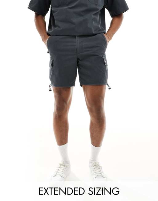 ASOS DESIGN – Svarta cargoshorts i ripstop med smal passform, del av set