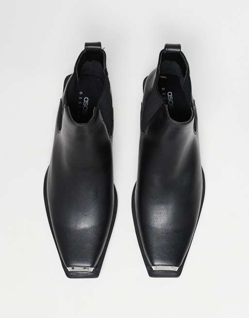 ASOS DESIGN – Svarta chelseaboots i cowboystil med kubansk klack och silverfärgad tåhätta, 3 av 5