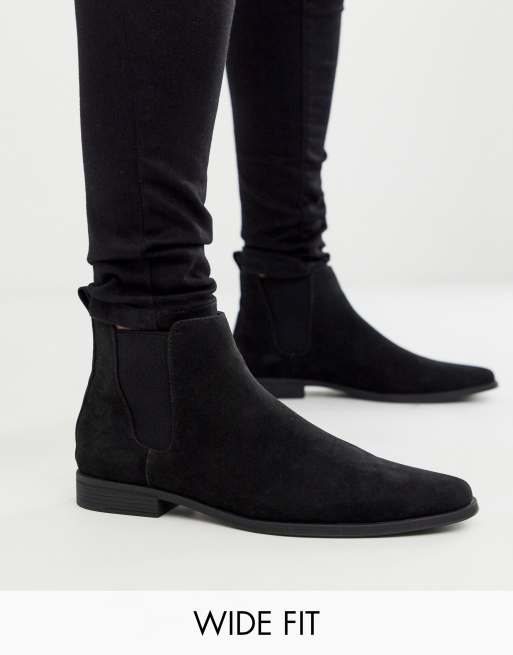 ASOS DESIGN – Svarta chelseaboots i mockaimitation med bred passform