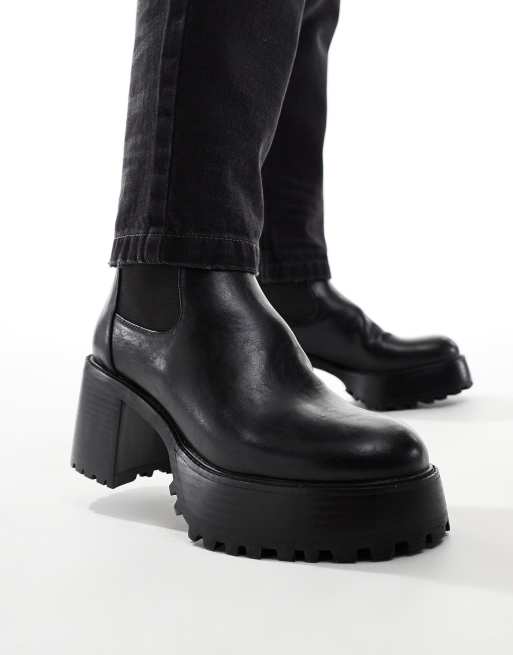 ASOS DESIGN – Svarta chelseaboots i skinn med tjock sula, 4 av 4