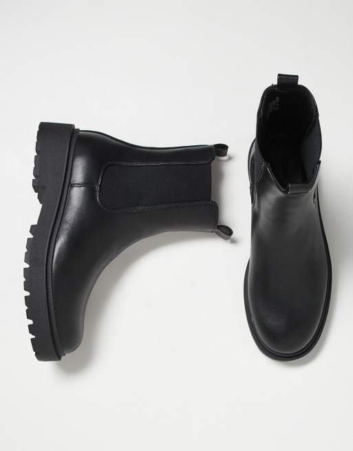 ASOS DESIGN – Svarta chelseaboots i skinn med tjock sula, 3 av 4