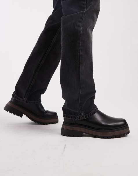 ASOS DESIGN – Svarta chelseaboots i skinn med tjock sula - view 1