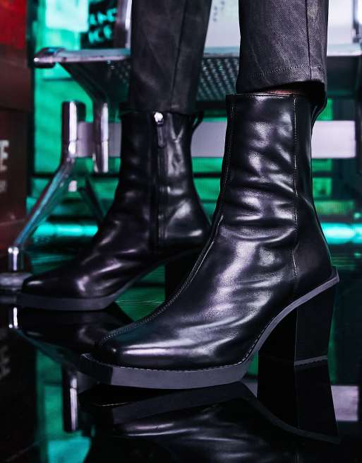 ASOS DESIGN – Svarta chelseaboots med klack i läder