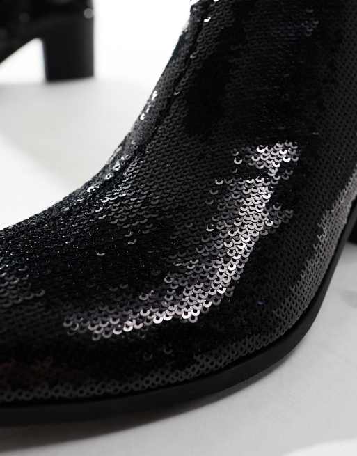 ASOS DESIGN – Svarta chelseaboots med kubansk klack och heltäckande paljetter, 4 av 4