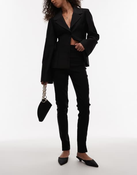 ASOS DESIGN – Svarta cigarettbyxor i bengalin med sidoslits - view 1