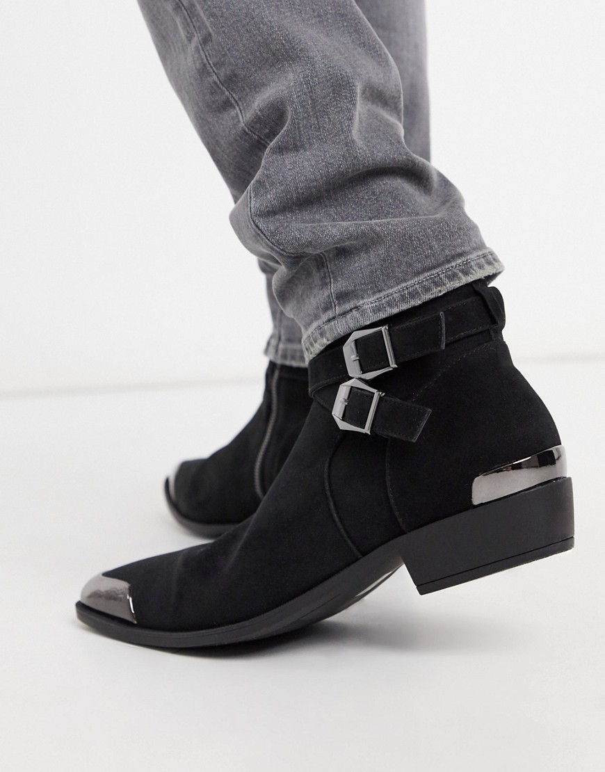ASOS DESIGN – Svarta cowboy-chelseaboots i mockaimitation med cuban heel