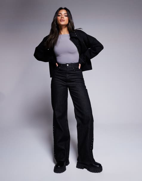 ASOS DESIGN – Svarta dad jeans med nitar - view 1